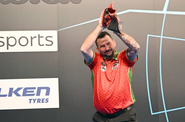 14.06.2026, xhbx, Dart World Cup of Darts 2026, v.l. Jonny Clayton (Wales) (DFL DFB REGULATIONS PROHIBIT ANY USE OF PHOTOGRAPHS as IMAGE SEQUENCES and or QUASI-VIDEO) Frankfurt