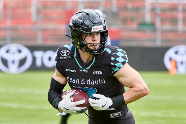 European Football Alliance (EFA), Munich Ravens vs Prague Lions, Munich Ravens, Prague Lions, 2026-06-14 in München-Unterhaching (Alpenbauer Sportpark Unterhaching) GEYER Louis (Munich Ravens Wide Receiver (WR) Nr7-MUC7) sportworld München-Unterhaching Alpenbauer Sportpark Unterhachin Bayern Deutschland