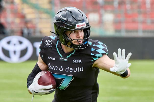 European Football Alliance (EFA), Munich Ravens vs Prague Lions, Munich Ravens, Prague Lions, 2026-06-14 in München-Unterhaching (Alpenbauer Sportpark Unterhaching) GEYER Louis (Munich Ravens Wide Receiver (WR) Nr7-MUC7) sportworld München-Unterhaching Alpenbauer Sportpark Unterhachin Bayern Deutschland
