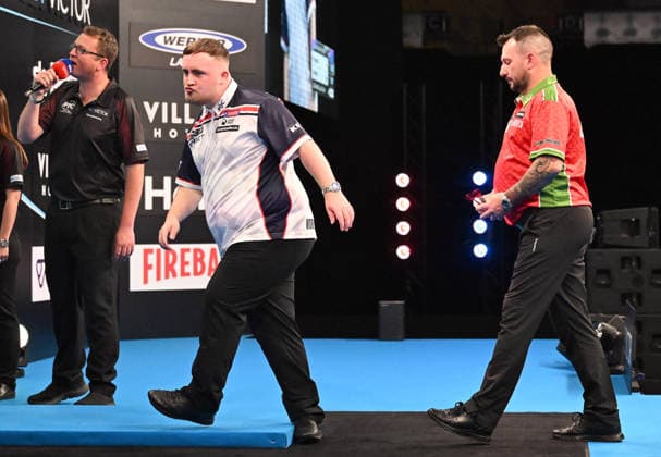 14.06.2026, xhbx, Dart World Cup of Darts 2026, v.l. Luke Littler (England), Jonny Clayton (Wales) (DFL DFB REGULATIONS PROHIBIT ANY USE OF PHOTOGRAPHS as IMAGE SEQUENCES and or QUASI-VIDEO) Frankfurt