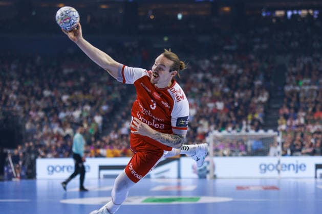 Lukas NIELSSON (Aalborg Handbold, 03) erzielt ein Tor, Aktion, Torwurf GER, Aalborg Handbold vs. SC Magdeburg, Handball, TruckScout24 EHF FINAL4 2026, Spiel um Platz 3, Spielzeit 2025 2026, 14.06.2026,, GER, Aalborg Handbold vs. SC Magdeburg, Handball, TruckScout24 EHF FINAL4 2026, Spiel um Platz 3, Spielzeit 2025 2026, 14.06.2026, Koeln