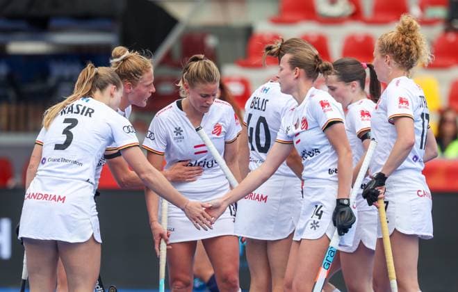 Belgium s players pictured during a hockey game between Belgian national team, Nationalteam Red Panthers and Argentina, Sunday 14 June 2026 in Wavre, match 9 16 in the group stage of the women s FIH Pro League competition. VIRGINIExLEFOUR  x177624426x