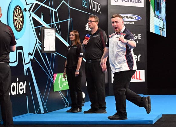 14.06.2026, xhbx, Dart World Cup of Darts 2026, v.l. Luke Littler (England) (DFL DFB REGULATIONS PROHIBIT ANY USE OF PHOTOGRAPHS as IMAGE SEQUENCES and or QUASI-VIDEO) Frankfurt