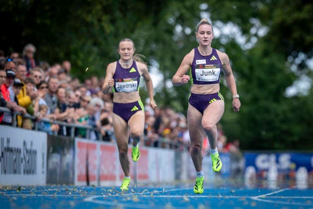 MANNHEIM, GERMANY - JUNE 14, 2026 : Nele Jaworski (GER VfL Wolfsburg), Sophia Junk (GER LG Rhein-Wied) competing in the women’s 100m during the Elite Meeting at Michael-Hoffmann-Stadion on June 14, 2026 in Mannheim, Germany. Baden-Wuerttemberg Germany Copyright: xAxelxKohringx