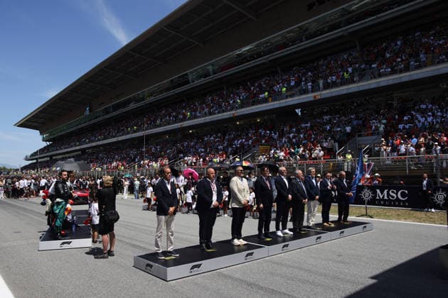 F1 - BARCELONA-CATALUNYA GRAND PRIX 2026 Stefano Domenicali president and CEO of Formula 1, portrait with Catalan dignatiries during the Formula 1 Barcelona-Catalunya Grand Prix 2026, 7th round of the 2026 Formula One World Championship, WM, Weltmeisterschaft from June 12 to 14, 2026 on the Circuit de Barcelona-Catalunya, in Montmelo, Spain - MontmeloSpain  Copyright: xDPPIx