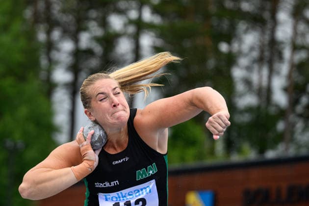 260614 Fanny Roos, Malmö AI, tävlar i damernas kula under friidrottstävlingen Folksam Grand Prix den 14 juni 2026 i Stockholm.