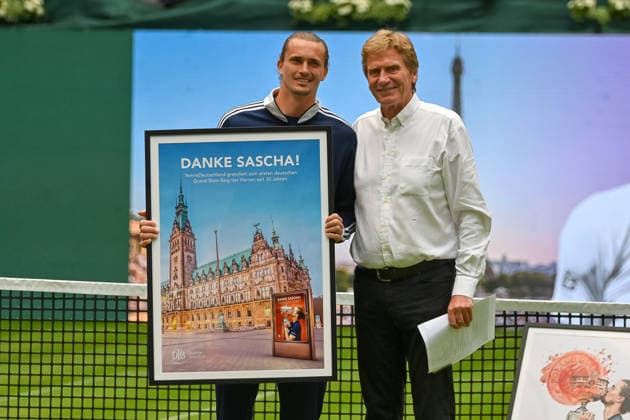 Alexander Zverev (Deutschland) und Dietloff von Arnim (Praesident des Deutschen Tennis Bundes) TERRA WORTMANN Open 2026, Tennis, ATP, Tennis Herren Tennis Herren 500, Turnier, Qualifikation, 14.06.2026, TERRA WORTMANN Open 2026, Tennis, ATP, Tennis Herren 500, Turnier, Qualifikation, 14.06.2026 Halle