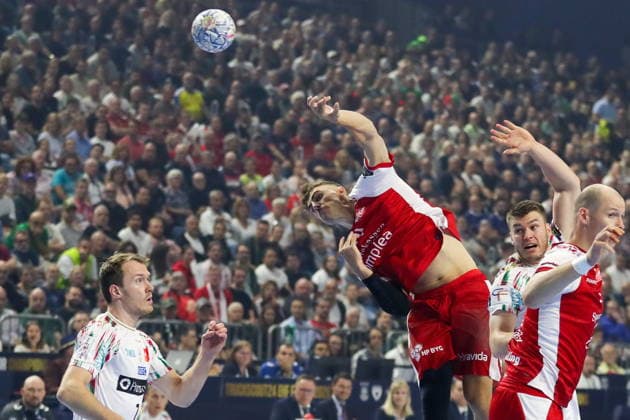 Cologne 14.06.2026. Pilka reczna EHF Liga Mistrzow sezon 2025 26 final4 mecz: Aalborg Handbold - SC Magdeburg --- Handball EHF Champions League season 2025 26 final4 match: Aalborg Handbold - SC Magdeburg nz Hoxer Mads Fot. Kacper Staniec NEWSPIX.PL --- newspix.pl 
