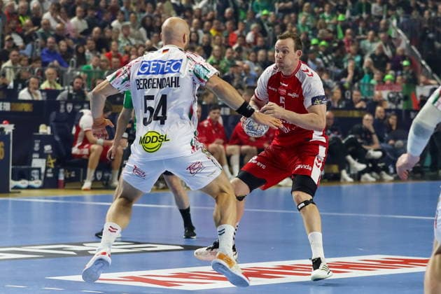 Cologne 14.06.2026. Pilka reczna EHF Liga Mistrzow sezon 2025 26 final4 mecz: Aalborg Handbold - SC Magdeburg --- Handball EHF Champions League season 2025 26 final4 match: Aalborg Handbold - SC Magdeburg nz Bergendahl Oscar, Sagosen Sander Fot. Kacper Staniec NEWSPIX.PL --- newspix.pl 