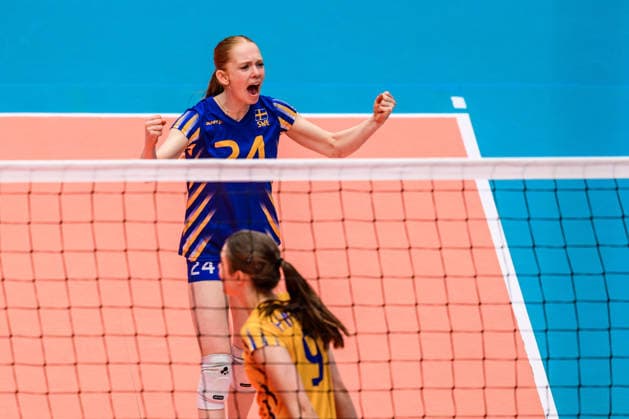 260614 Elsa Nordin Ottosson of Sweden celebrates during the European League volleyball match between Sweden and Bosnia and Herzegovina on June 14, 2026 in Ängelholm. Photo: Mathilda Schuler BILDBYRAN kod MA MA1000 volleyboll volleyball european league sweden bosnia and herzegovina dam bbeng sverige jubel sverige sweden celebrates