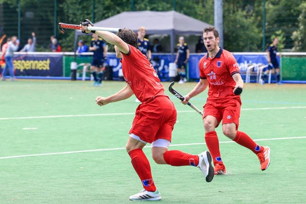 2026_06_14 , Zehlendorfer Wespen vs Berliner Hockey Club, Feldhockey,1. BL , Männer, Clubanlage Wespennest Marinus Mack (Berliner Hockey Club, 32) jubelt nach seinem Tor Berlin Berlin Germany