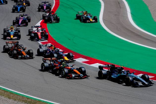 BARCELONA - Formula 1 driver Kimi Antonelli of Mercedes AMG-Petronas Formula One Team, Formula 1 driver Lando Norris of McLaren Mastercard Formula 1 Team, Formula 1 driver Max Verstappen of Oracle Red Bull Racing during the Formula 1 Spain-Catalonia at the Circuit de Barcelona-Catalunya on 14 June 2026 in Barcelona, Spain. (Photo by DeFodi Images) -