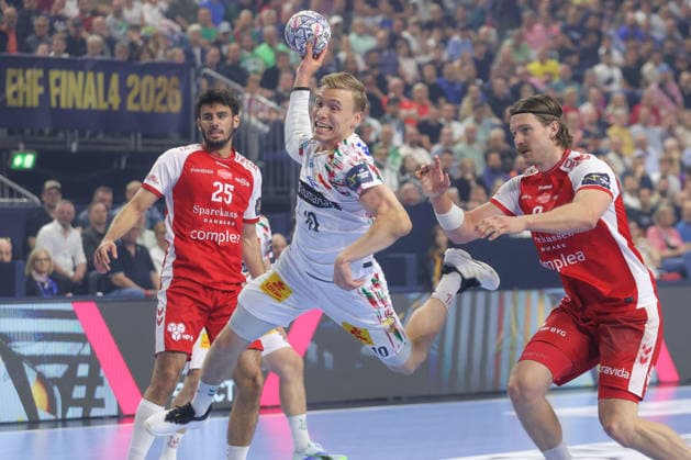 14.06.2026, xtgx, Handball, EHF Champions League Spiel um Platz 3, HBC Aalborg Handbold - SC Magdeburg v.l. Gisli Thorgeir Kristjansson (Magdeburg, 10) wirft Tor, Torschuetze, erzielt Tor, Treffer, scores the goal Koeln