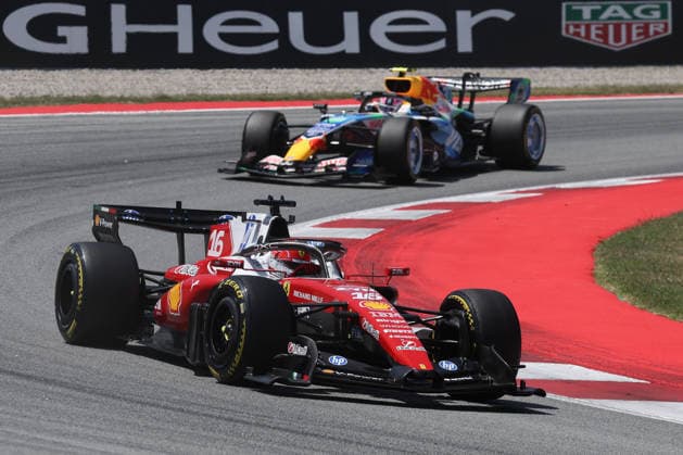 F1 Barcelona-Catalunya Grand Prix 2026 Charles Leclerc of Ferrari and Liam Lawson of Racing Bulls during the Formula 1 Barcelona-Catalunya Grand Prix at Circuit de Barcelona-Catalunya in Barcelona on June 14, 2026. Barcelona Spain  Copyright: xJakubxPorzyckix originalFilename:porzycki-f1barcel260614_np2rp.jpg