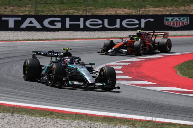 F1 Barcelona-Catalunya Grand Prix 2026 Andrea Kimi Antonelli of Mercedes and Lando Norris of McLaren during the Formula 1 Barcelona-Catalunya Grand Prix at Circuit de Barcelona-Catalunya in Barcelona on June 14, 2026. Barcelona Spain  Copyright: xJakubxPorzyckix originalFilename:porzycki-f1barcel260614_nps19.jpg