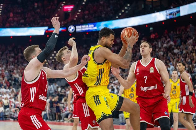 Norris Agbakoko 17 (Alba Berlin), Johannes Voigtmann 7 (FC Bayern Basketball), FC Bayern Basketball vs. Alba Berlin, BBL, Finale 2, 14.06.2026 Muenchen Bayern Deutschland