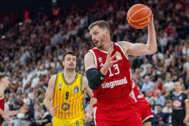 Jonas Mattisseck 9 (Alba Berlin), Andreas Obst 13 (FC Bayern Basketball), FC Bayern Basketball vs. Alba Berlin, BBL, Finale 2, 14.06.2026 Muenchen Bayern Deutschland