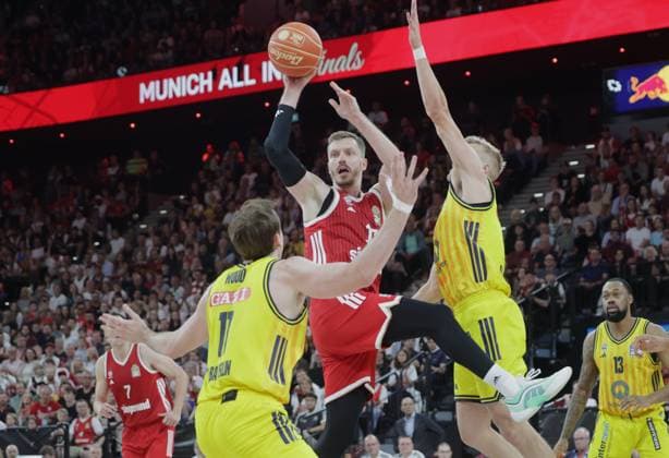 Bayerns 13 Andreas OBST. Basketball, Bayern - Berlin. Bundesliga, FC Bayern Basketball - Alba Berlin, Playoff Finale, 2.Spiel, Saison 2025-2026, 14.06.2026, in Muenchen, S A P G A R D E N, Deutschland. Quelle Copyright Credit : Oryk HAIST