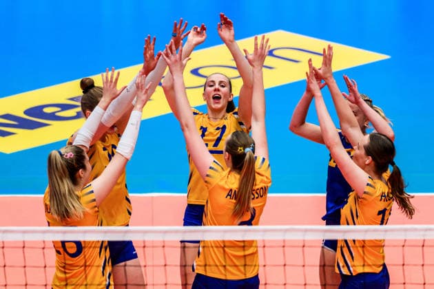 260614 Anna Haak of Sweden celebrates during the European League volleyball match between Sweden and Bosnia and Herzegovina on June 14, 2026 in Ängelholm. Photo: Mathilda Schuler BILDBYRAN kod MA MA1000 volleyboll volleyball european league sweden bosnia and herzegovina dam bbeng sverige jubel sverige sweden celebrates