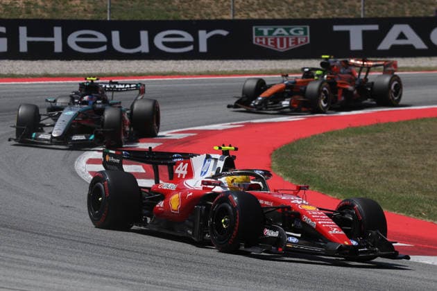 F1 Barcelona-Catalunya Grand Prix 2026 Lewis Hamilton of Ferrari, Andrea Kimi Antonelli of Mercedes and Lando Norris of McLaren during the Formula 1 Barcelona-Catalunya Grand Prix at Circuit de Barcelona-Catalunya in Barcelona on June 14, 2026. Barcelona Spain  Copyright: xJakubxPorzyckix originalFilename:porzycki-f1barcel260614_npkI3.jpg