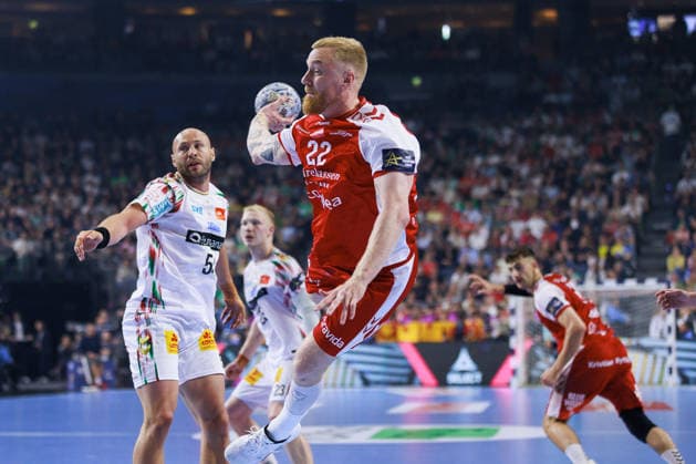 Rene ANTONSEN (Aalborg Handbold, 22) erzielt ein Tor, Aktion, Torwurf GER, Aalborg Handbold vs. SC Magdeburg, Handball, TruckScout24 EHF FINAL4 2026, Spiel um Platz 3, Spielzeit 2025 2026, 14.06.2026,, GER, Aalborg Handbold vs. SC Magdeburg, Handball, TruckScout24 EHF FINAL4 2026, Spiel um Platz 3, Spielzeit 2025 2026, 14.06.2026, Koeln