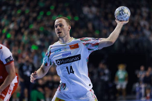 Omar Ingi MAGNUSSON (SC Magdeburg, 14) schießt schiesst einen Siebenmeter GER, Aalborg Handbold vs. SC Magdeburg, Handball, TruckScout24 EHF FINAL4 2026, Spiel um Platz 3, Spielzeit 2025 2026, 14.06.2026,, GER, Aalborg Handbold vs. SC Magdeburg, Handball, TruckScout24 EHF FINAL4 2026, Spiel um Platz 3, Spielzeit 2025 2026, 14.06.2026, Koeln