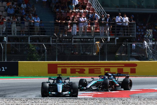 F1 - BARCELONA-CATALUNYA GRAND PRIX 2026 63 RUSSELL George (gbr), Mercedes AMG F1 Team W17, action and 12 KIMI ANTONELLI Andrea (ita), Mercedes AMG F1 Team W17, action during the Formula 1 Barcelona-Catalunya Grand Prix 2026, 7th round of the 2026 Formula One World Championship, WM, Weltmeisterschaft from June 12 to 14, 2026 on the Circuit de Barcelona-Catalunya, in Montmelo, Spain - MontmeloSpain  Copyright: xDPPIx