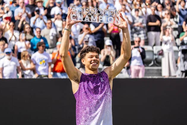 14.06.26 Boss Open Stuttgart Deutschland, Stuttgart, 14.06.2026, Tennis, Boss Open Stuttgart: Ben Shelton (USA), Jubel, Sieg, Siegerehrung.