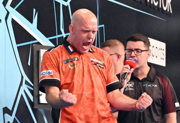 14.06.2026, xhbx, Dart World Cup of Darts 2026, v.l. Michael van Gerwen (Niederlande) (DFL DFB REGULATIONS PROHIBIT ANY USE OF PHOTOGRAPHS as IMAGE SEQUENCES and or QUASI-VIDEO) Frankfurt