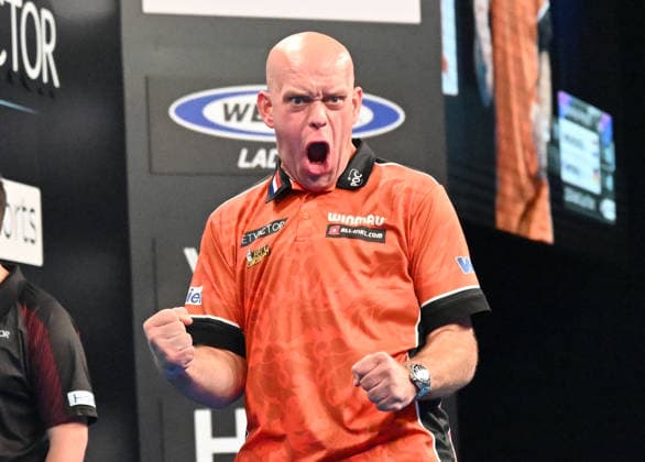14.06.2026, xhbx, Dart World Cup of Darts 2026, v.l. Michael van Gerwen (Niederlande) (DFL DFB REGULATIONS PROHIBIT ANY USE OF PHOTOGRAPHS as IMAGE SEQUENCES and or QUASI-VIDEO) Frankfurt