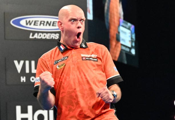 14.06.2026, xhbx, Dart World Cup of Darts 2026, v.l. Michael van Gerwen (Niederlande) (DFL DFB REGULATIONS PROHIBIT ANY USE OF PHOTOGRAPHS as IMAGE SEQUENCES and or QUASI-VIDEO) Frankfurt