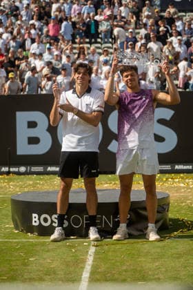 Taylor Fritz und Ben Shelton, Ben Shelton vs. Taylor Fritz, Tennis, ATP, Tennis Herren Turnier, Boss-Open, Center-Court, Finale, 14.06.2026, Ben Shelton vs. Taylor Fritz, Tennis, ATP-Turnier, Boss-Open, Center-Court, Finale, 14.06.2026, Stuttgart