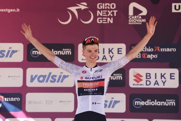 Norway s Hakon Eiksund Oksnes of Team Drali - Repsol whitw jersey during Stage 1 of the Giro Next Generation from Reggio Calabria to Vibo Valentia Italy, Saturday June 14, 2026(Photo Massimo Paolone LaPresse)  Copyright: xMassimoxPaolone LaPressex