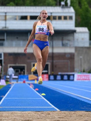260614 Maja Askag, Raby-Rekarne FIF, tävlar i damernas längdhopp under friidrottstävlingen Folksam Grand Prix den 14 juni 2026 i Stockholm.