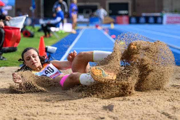 260614 Ayla Hallberg Hossain, Turebergs FK, tävlar i damernas längdhopp under friidrottstävlingen Folksam Grand Prix den 14 juni 2026 i Stockholm. *** 260614 Ayla Hallberg Hossain, Turebergs FK, competes in the womens long jump during the Folksam Grand Prix athletics competition on June 14, 2026 in Stockholm  Copyright: EMMAxWALLSKOG BB260614EW074