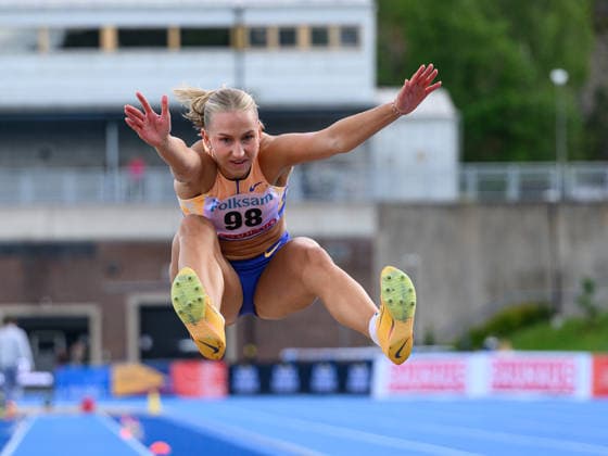 260614 Maja Askag, Raby-Rekarne FIF, tävlar i damernas längdhopp under friidrottstävlingen Folksam Grand Prix den 14 juni 2026 i Stockholm.