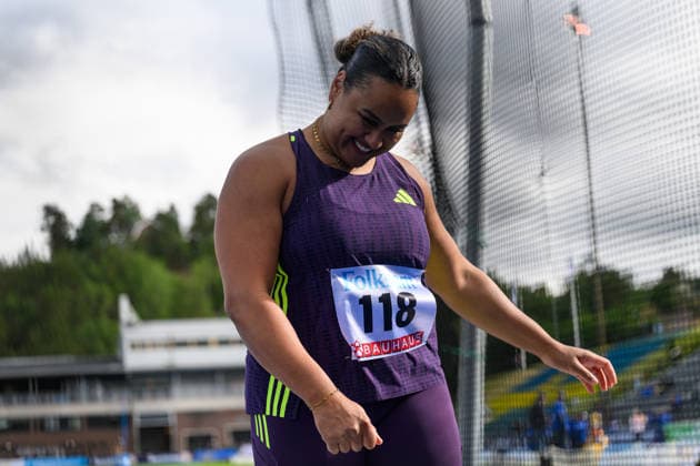 260614 Vanessa Kamga, Hässelby SK, tävlar i dameras diskus under friidrottstävlingen Folksam Grand Prix den 14 juni 2026 i Stockholm.