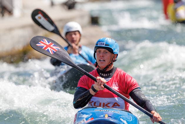Joseph Clarke (GBR) bei ICF CANOE SLALOM WORLD CUP, Kanusport, Männer, Kayak Cross, 2026, am 14.06.2026 in Augsburg, Eiskanal. Bayern Deutschland