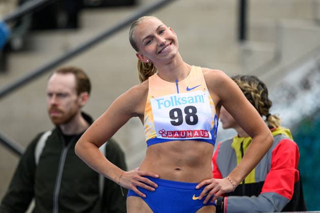 260614 Maja Askag, Raby-Rekarne FIF, efter damernas längdhopp under friidrottstävlingen Folksam Grand Prix den 14 juni 2026 i Stockholm.