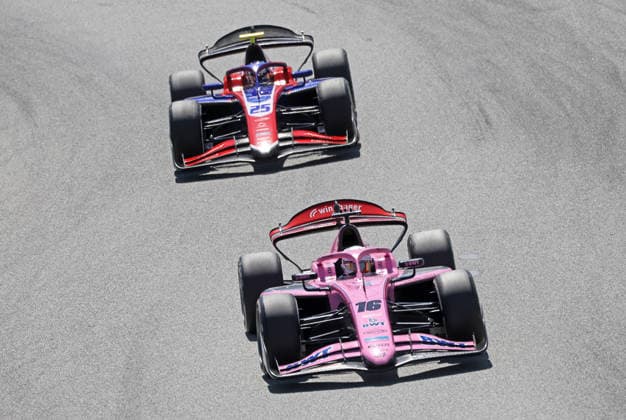 Formula 2 Championship - Round 5 Barcelona - Feature Race Kush Maini of ART Grand Prix and John Bennett of Trident during the Formula 2 MSC Cruises Gran Premio de Barcelona-Catalunya Race at Barcelona-Catalunya Circuit in Barcelona, Spain, on June 14, 2026. Barcelona Barcelona Spain  Copyright: xUrbanandsportx originalFilename:urbanandsport-formula2260614_np022.jpg