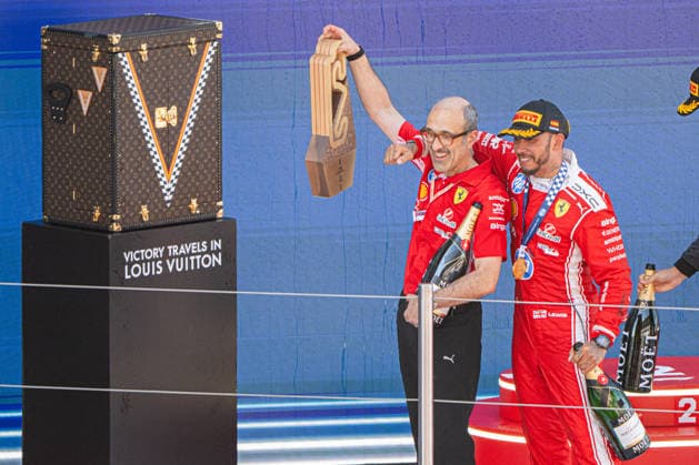 Formula 1 Barcelona Grand Prix - Lewis Hamilton Wins Carlos Santi and Ferrari driver Lewis Hamilton (44) celebrate in the podium after the Catalonia Formula One Grand Prix at the Circuit de Catalunya in Montmelo, on the outskirts of Barcelona, on June 14, 2026. Photo by Alexis Jumeau ABACAPRESS.COM Barcelona Spain  Copyright: xJumeauxAlexis ABACAx