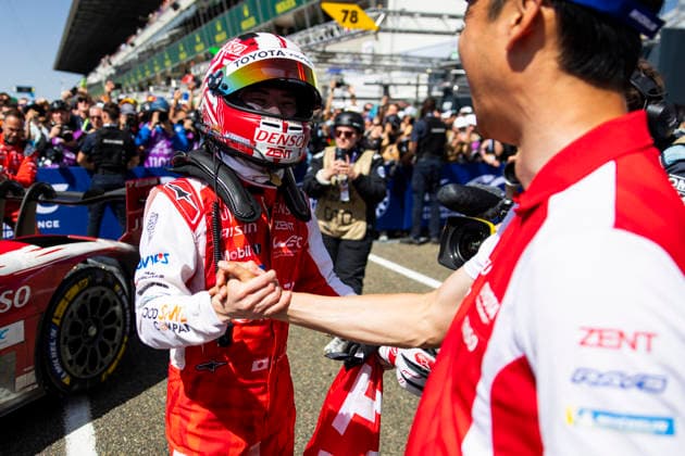 24 HEURES DU MANS 2026 - PODIUM KOBAYASHI Kamui (jpn), Toyota Racing, Toyota TR010 Hybrid 07, Hypercar, portrait during the podium of the 24 Hours of Le Mans 2026, 3rd round of the 2026 FIA World Endurance Championship, on June 14, 2026 on the Circuit des 24 Heures du Mans in Le Mans, France - Le MansFrance  Copyright: xJULIENxDELFOSSEx