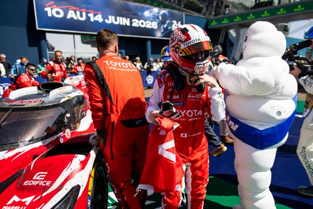 24 HEURES DU MANS 2026 - PODIUM KOBAYASHI Kamui (jpn), Toyota Racing, Toyota TR010 Hybrid 07, Hypercar, portrait during the podium of the 24 Hours of Le Mans 2026, 3rd round of the 2026 FIA World Endurance Championship, on June 14, 2026 on the Circuit des 24 Heures du Mans in Le Mans, France - Le MansFrance  Copyright: xJULIENxDELFOSSEx