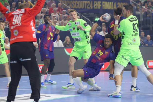 14.06.2026, xtgx, Handball, EHF Champions League Finale, FC Barcelona, Barca - Füchse Berlin v.l. Timothey N guessan (N guessan, Barcelona, 19) wirft Tor, Torschuetze, erzielt Tor, Treffer, scores the goal Koeln