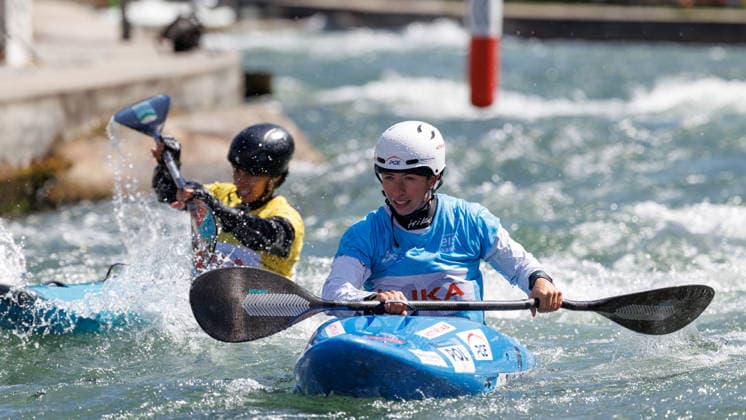 Ricarda Funk (GER) bei ICF CANOE SLALOM WORLD CUP, Kanusport, Frauen, Kayak Cross, 2026, am 14.06.2026 in Augsburg, Eiskanal. Bayern Deutschland