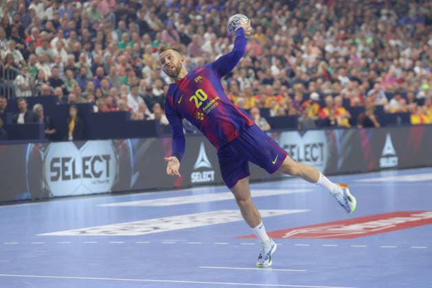 14.06.2026, xtgx, Handball, EHF Champions League Finale, FC Barcelona, Barca - Füchse Berlin v.l. Aleix Gomez (Barcelona, 20) wirft Tor, Torschuetze, erzielt Tor, Treffer, scores the goal Koeln