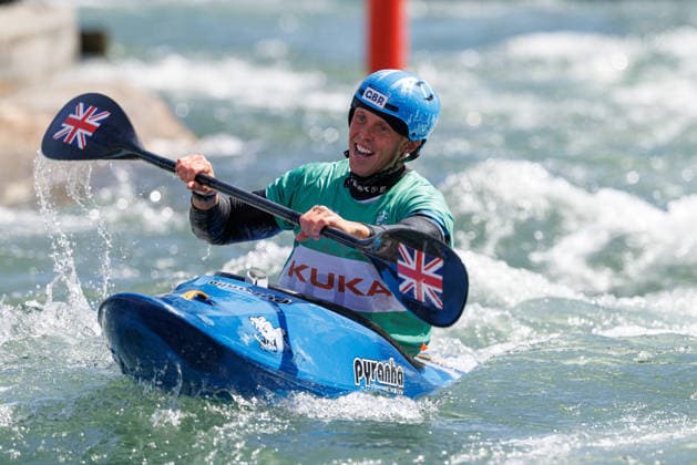 Joseph Clarke (GBR) bei ICF CANOE SLALOM WORLD CUP, Kanusport, Männer, Kayak Cross, 2026, am 14.06.2026 in Augsburg, Eiskanal. Bayern Deutschland
