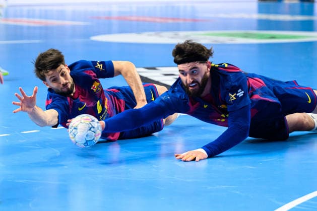 Koeln, Deutschland: Handball EHF CL Final 4 - Finale - Barca - Fuechse Berlin Daniel Fernandez Jimenez (Barcelona), Ludovic Fabregas (Barcelona) Koeln Lanxess Arena Nordrhein-Westfalen Deutschland