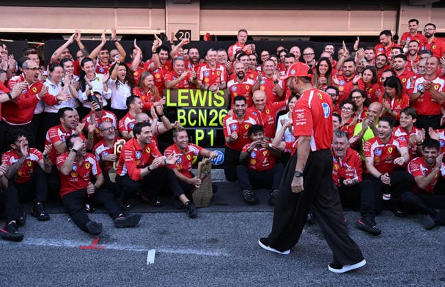 Ferrari s Lewis Hamilton wins Formula 1 Barcelona-Catalunya Grand Prix BARCELONA, SPAIN - JUNE 14: British driver Lewis Hamilton celebrates with the Ferrari team after winning the Formula 1 Barcelona-Catalunya Grand Prix, the 7th race of the 2026 Formula 1 World Championship, WM, Weltmeisterschaft at the 4.66-kilometer Circuit de Barcelona-Catalunya in Barcelona, Spain on June 14, 2026. Burak Akbulut Anadolu Barcelona Spain. Editorial use only. Please get in touch for any other usage.  Copyright: x2026xAnadoluxBurakxAkbulutx