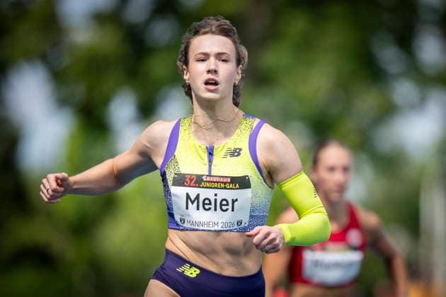 MANNHEIM, GERMANY - JUNE 14, 2026 : Marlene Meier (GER TSV Bayer 04 Leverkusen) competing in the women’s 110m hurdles during the Elite Meeting at Michael-Hoffmann-Stadion on June 14, 2026 in Mannheim, Germany. Baden-Wuerttemberg Germany Copyright: xAxelxKohringx